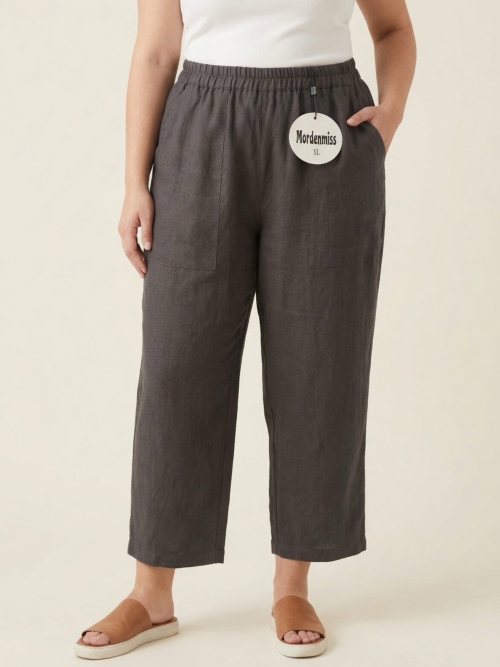 Mordenmiss Wide-Leg Linen Pants - Dark Brown nwt